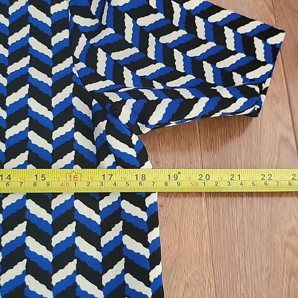 Zara Women Mod Short Sleeve‎ Shirt Dress Blue white black Chevron Small